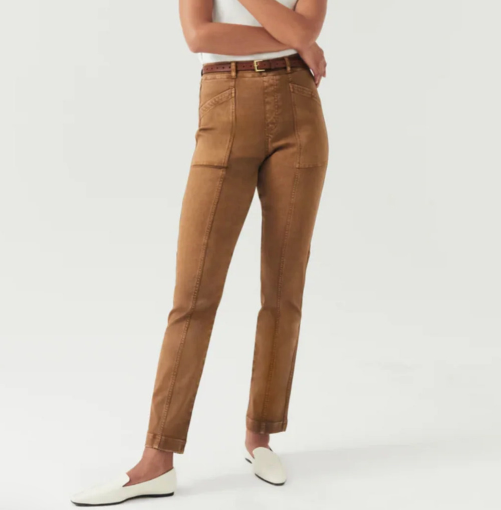 SPANX Stretch Twill Camel Cropped Straight Leg Pants Size XL Comfort Slimming